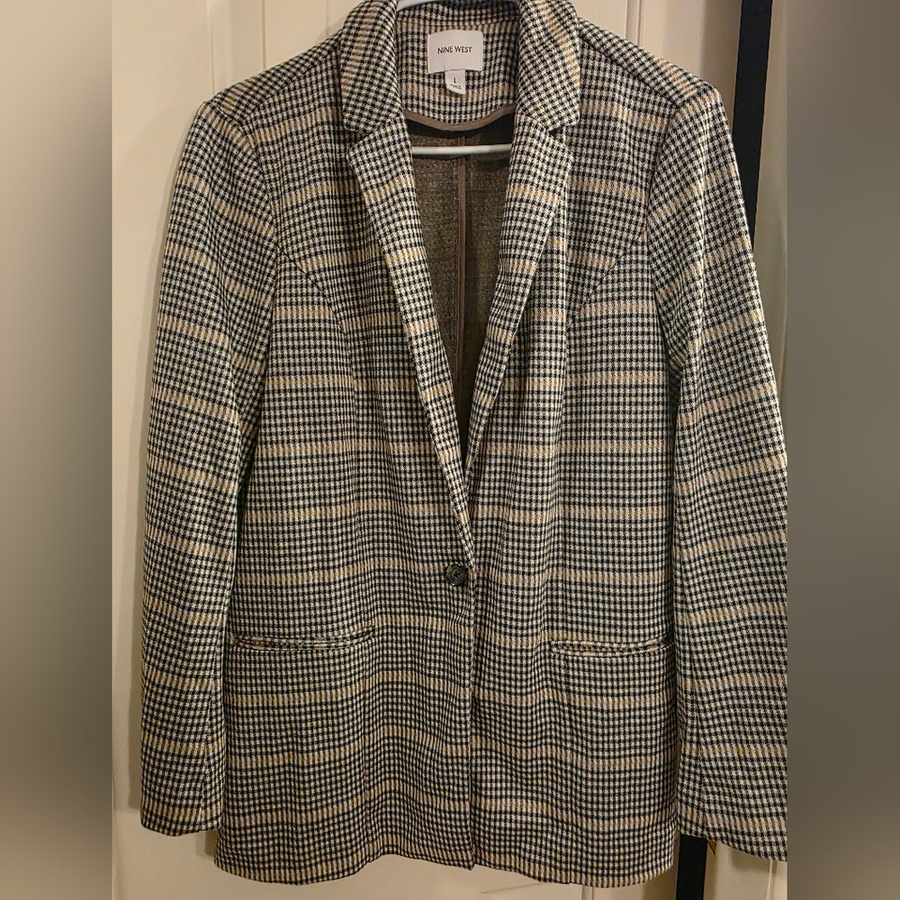 Nine West Black and White Houndstooth Blazer